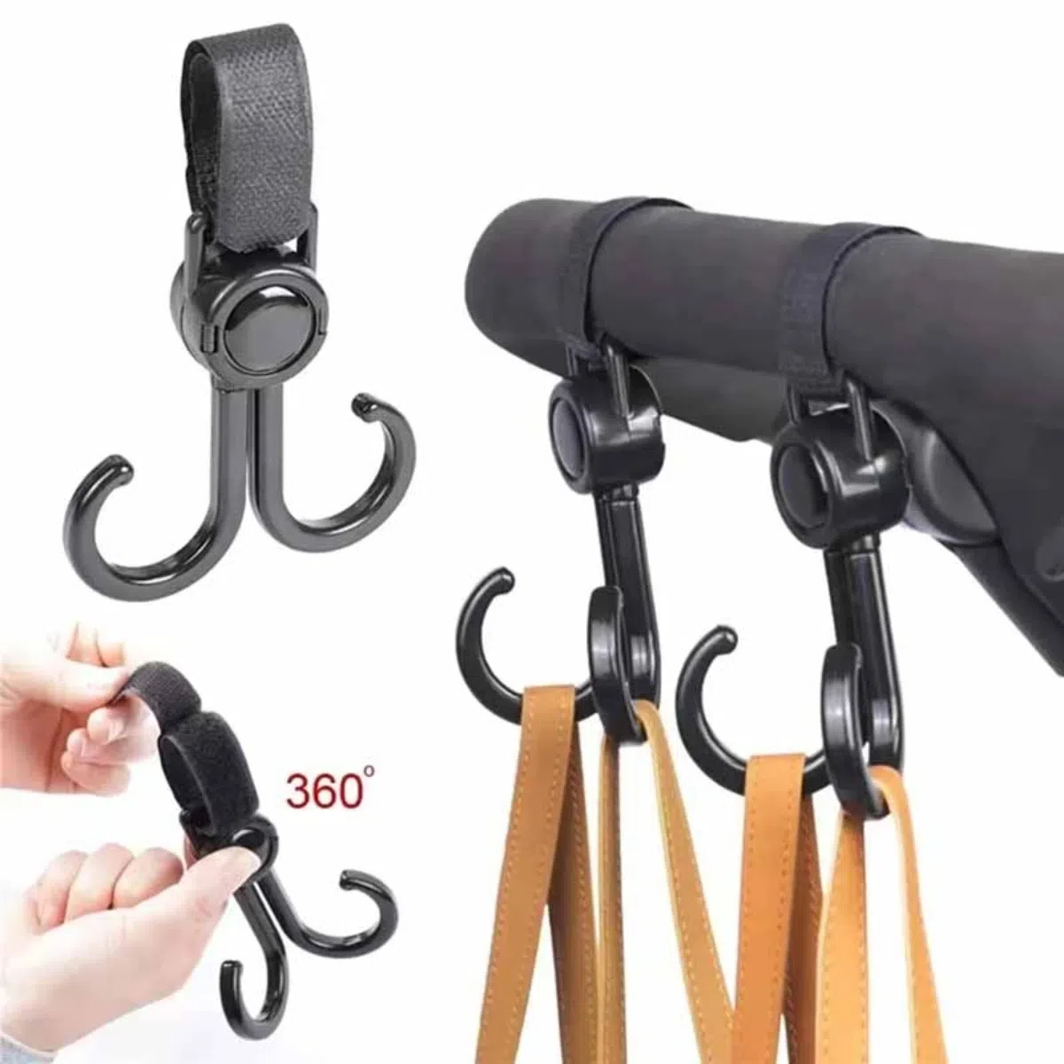 Travel Accessories With Baby - Drehbare Doppelhaken für Kinderwagen, Reisezubehör, Einkaufsstütze,