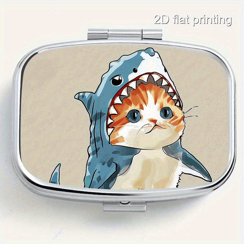 Accessories Travel Jewelry Box - 1 Quadratische Metallbox mit Hai-Katzen-Musterdruck und