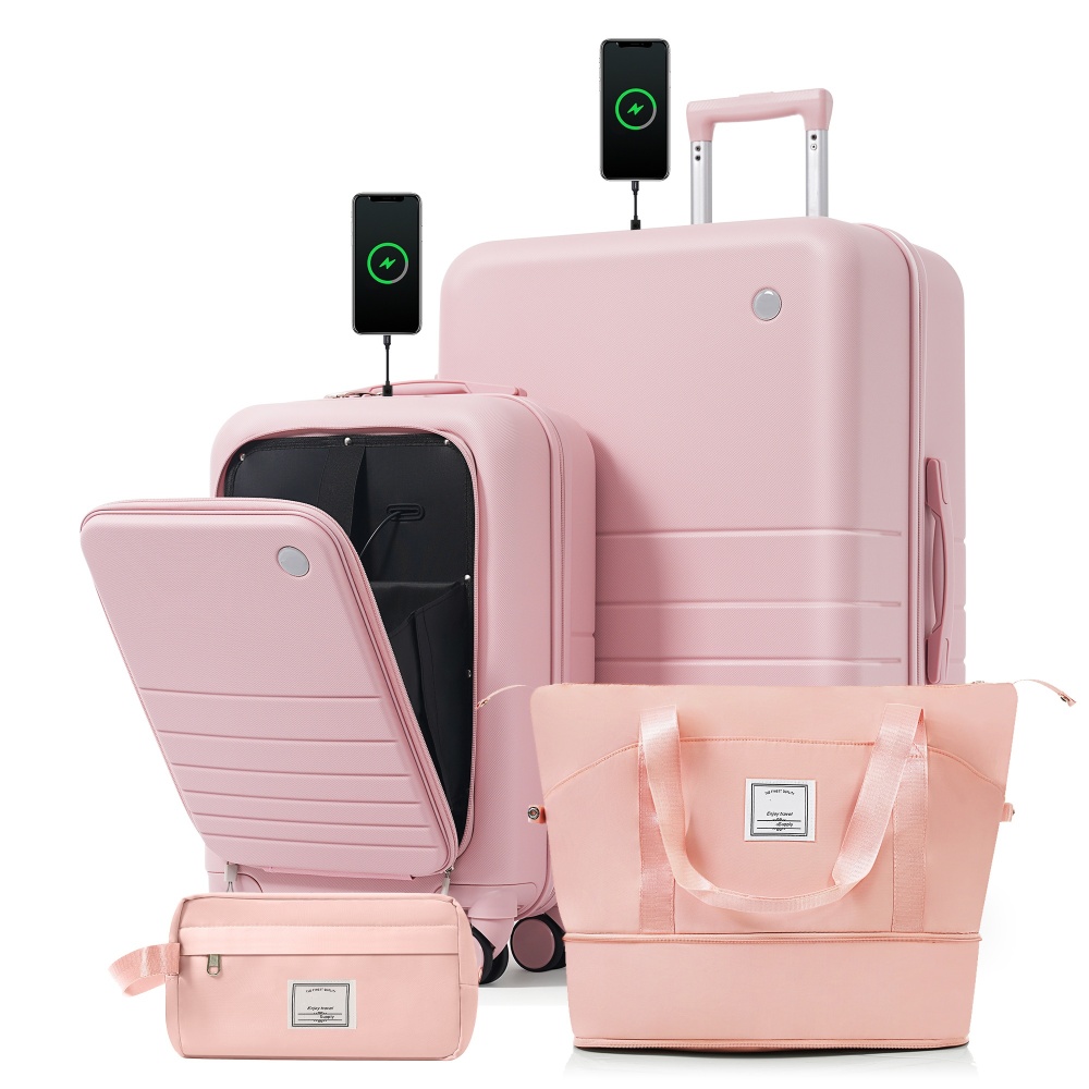 Toiletry Bag Tsa - 4-teiliges Kofferset mit USB-Ladeanschlüssen - 20-Zoll-Handgepäck