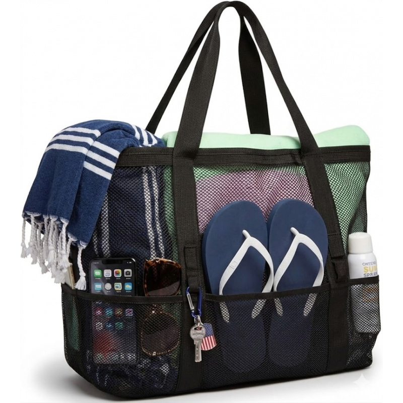 Travel Z - Übergroße Netz-Strandtasche mit 9 Taschen, Schnelltrocknend,