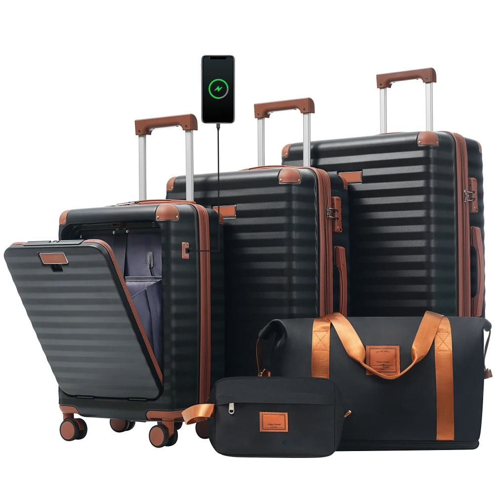 Toiletry Bag Tsa - 5-teiliges Gepäckset mit Frontöffnung, Hartschalen-Koffer mit