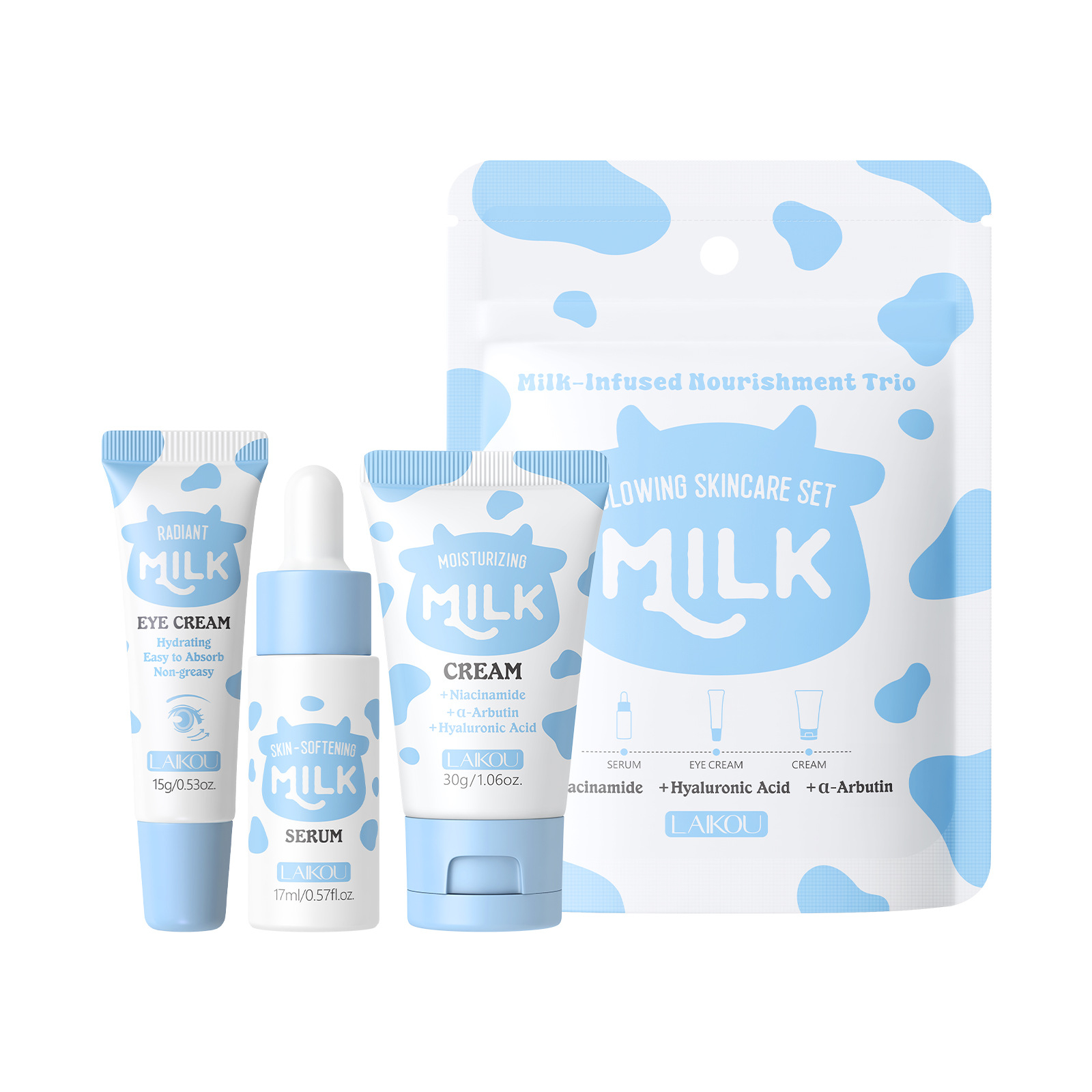 Travel Accessories Set - LAIKOU Milch 3-teiliges Reise-Hautpflegeset 17ml Serum
