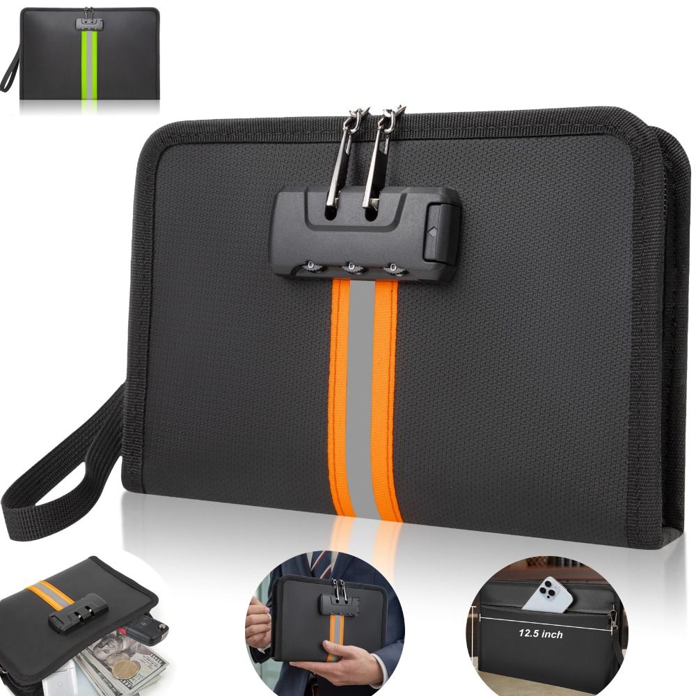 Travel Ziplock Bags - Feuerfeste Geldtasche mit Zahlenschloss, wasserdichte schwarze