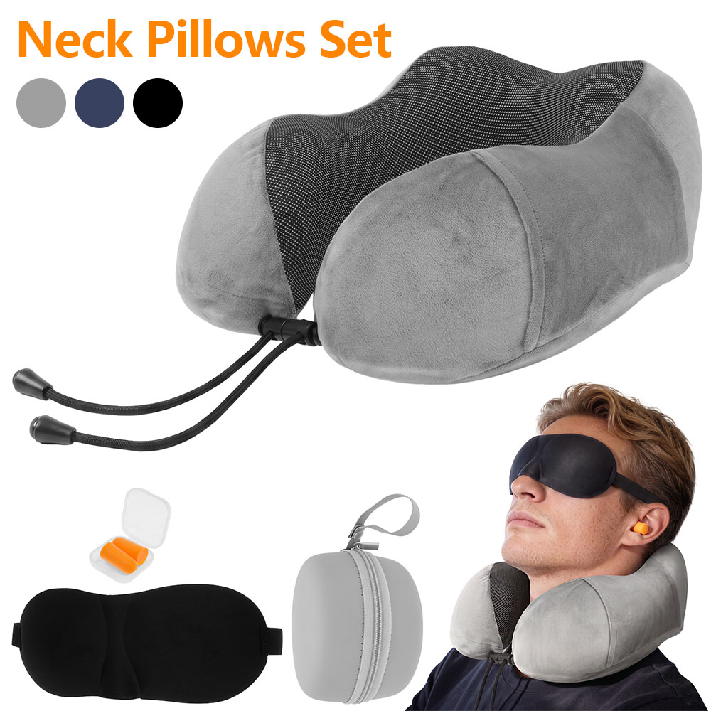 Earplug Set Foam - U-förmiges Memory-Schaum-Nackenkissen-Set mit Augenmaske und Ohrstöpseln,