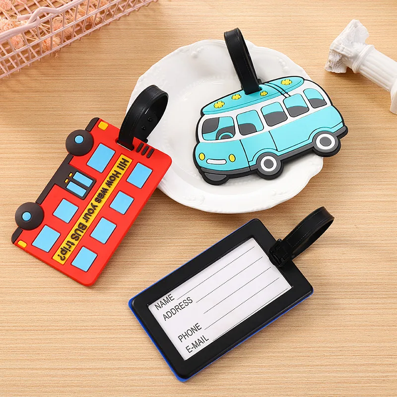 Travel Accessories Name - Niedliche Cartoon-Autos, PVC-Silikon, Gepäckanhänger, Reisegepäck, Namensschild,