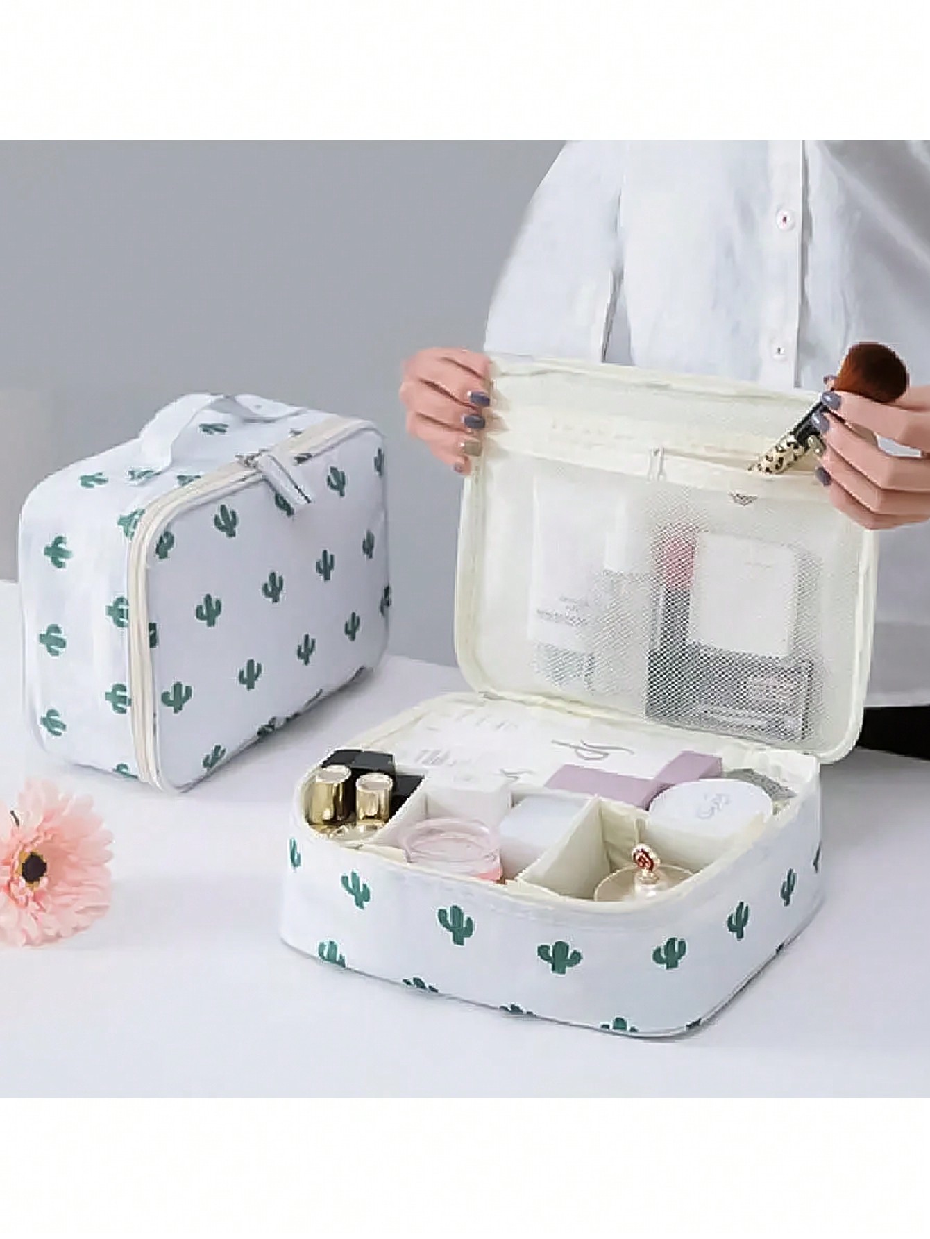 Travel Z - 1 Stück wasserdichte Kosmetiktasche mit Kaktus-Print,