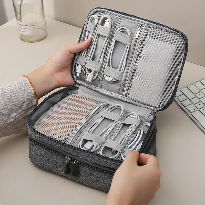 Travel Ziplock Bags - 3-stufige tragbare USB-Leitungshalter-Tasche, Reise-Powerbank, Kopfhörerleitung, Maus,